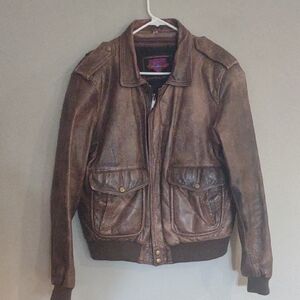 Verducci Brown 42 Leather Bomber‎ Jacket with Ribbed Waistband